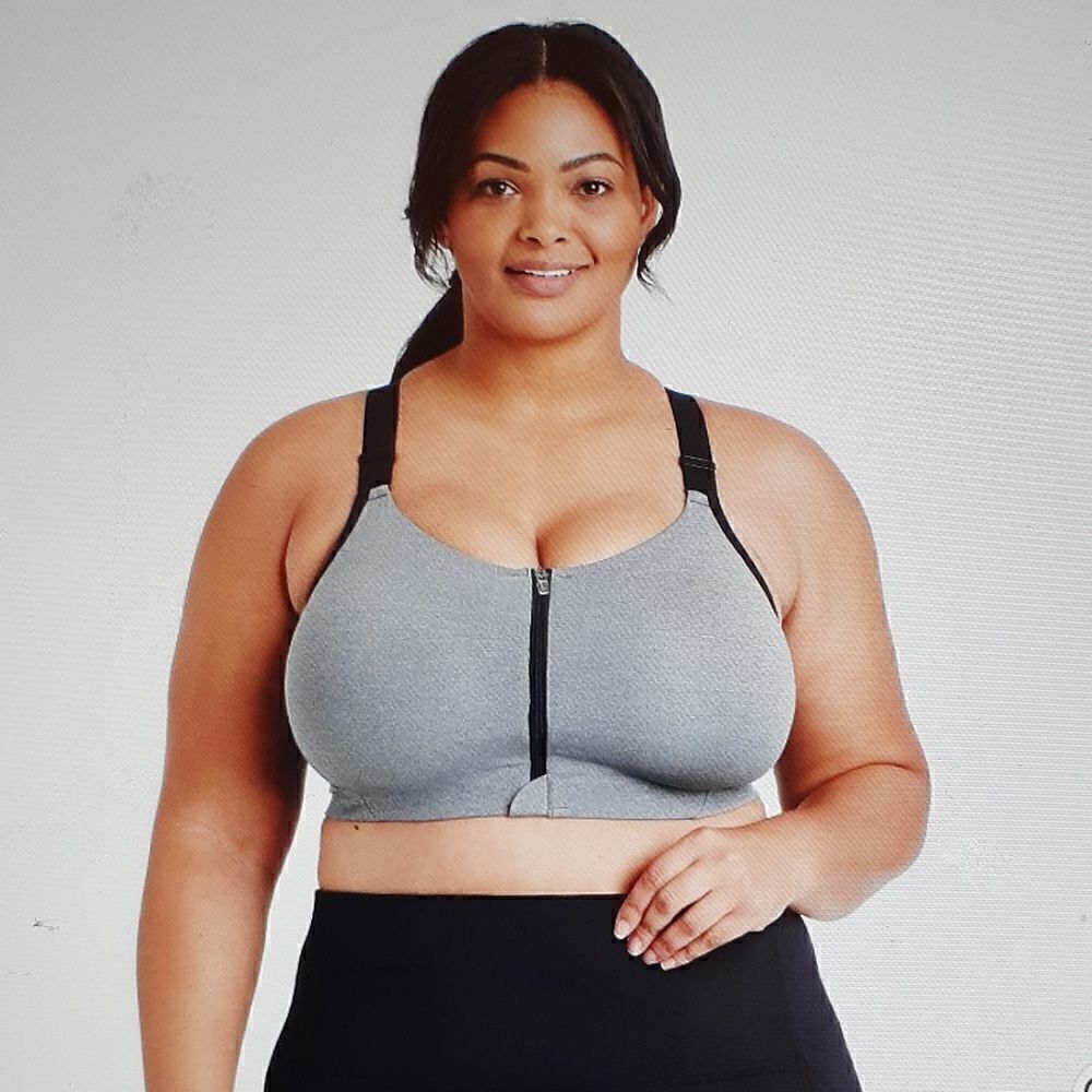 New 34DD All In Motion High Support Zip Front Sports Bra Heather Grey N… - Picture 2 of 5
